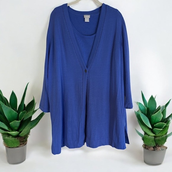 Chico's Blue Cardigan Tank Top Set Knit Sleeveless Buttoned XL - Picture 1 of 12